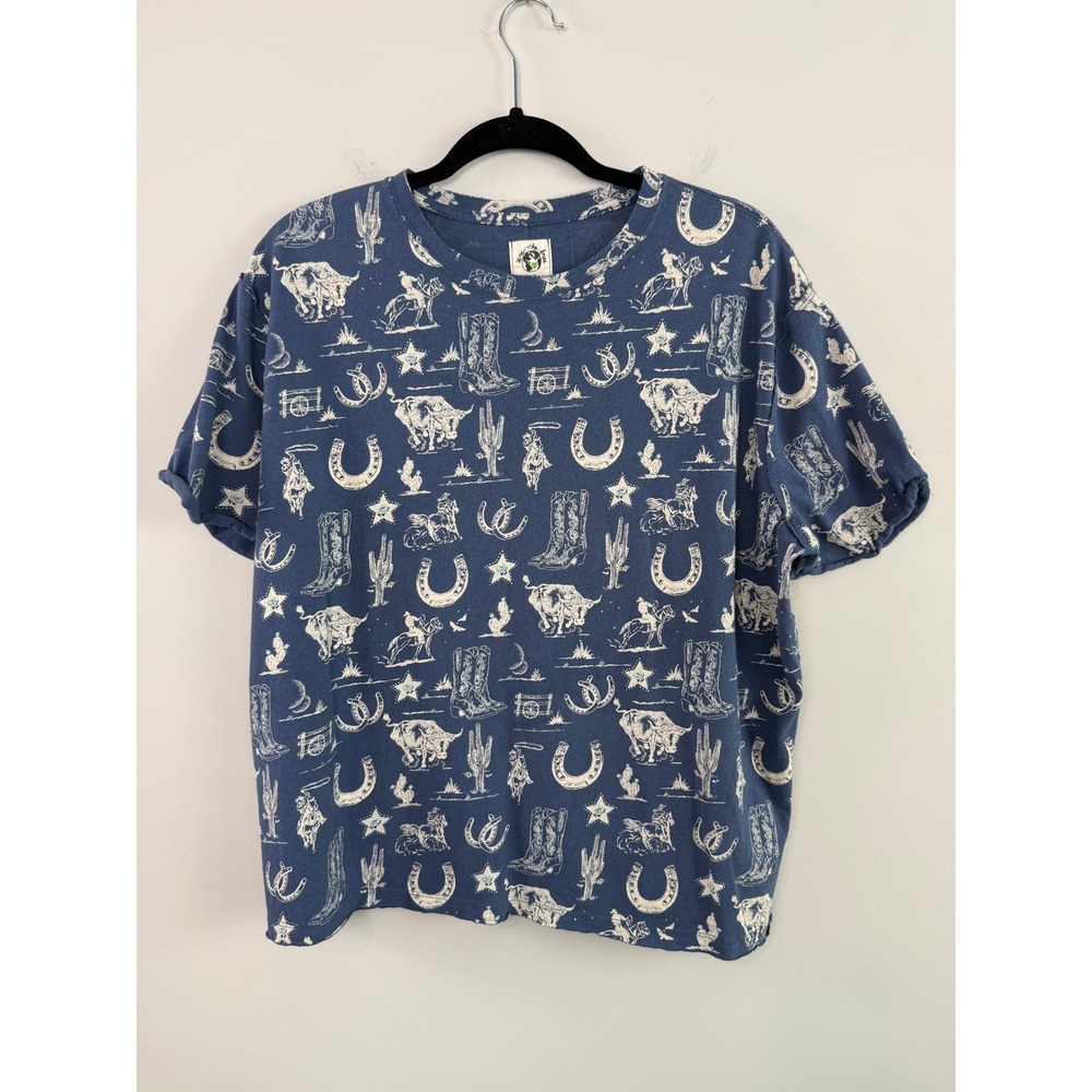 We The Free Painted Floral Tee T-Shirt Blue XS Western Graphic Print Slouchy